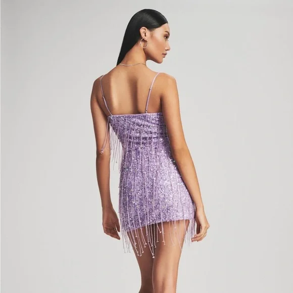 Retrofete Heather Sequin Star Fringe Dress Lilac - Picture 4 of 10